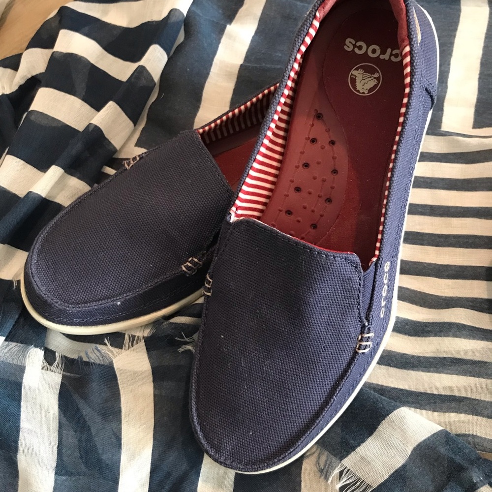 Crocs navy loafers size 7 worn once too small